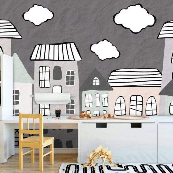 Pastel Tones Homes Living Room Wall Mural