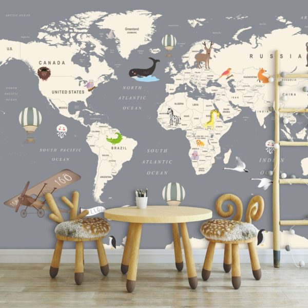 Domestic Animals World Map Wall Mural