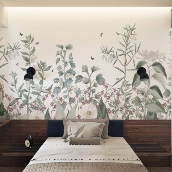 White Colorful Flower Garden Wall Mural