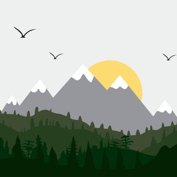 Mountains And Birds Wall Mural
