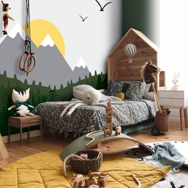 Mountains And Birds Wall Mural