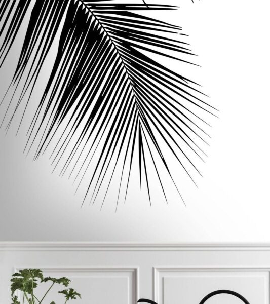 White Tropical Palm Leaf Wall Mural