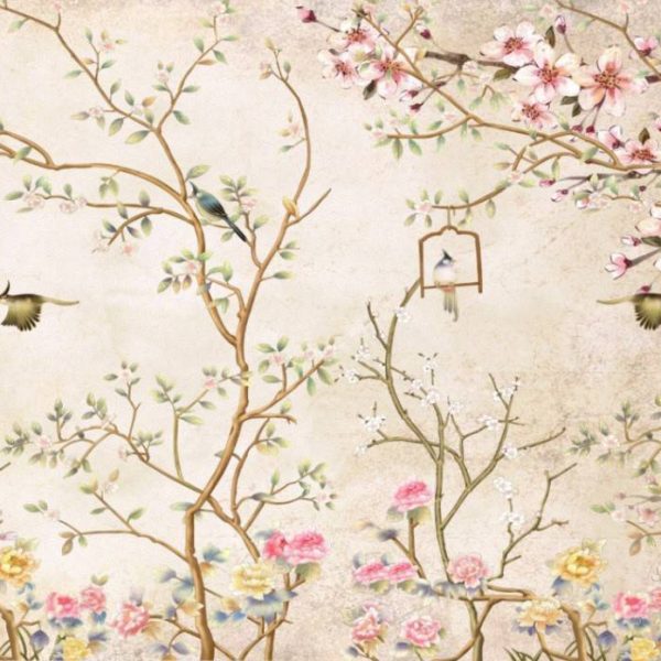 Pastel Colors Birds And Flowers Wall Mural
