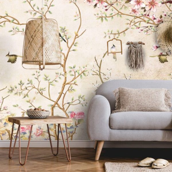 Pastel Colors Birds And Flowers Wall Mural