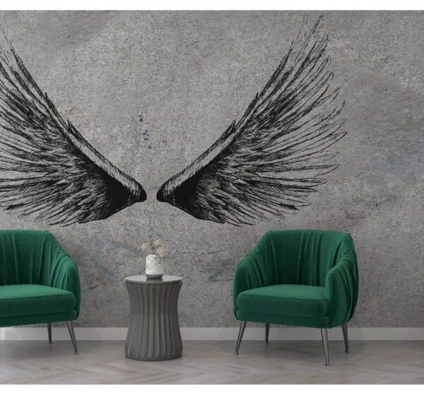 Gray Background Black Wings Wall Mural