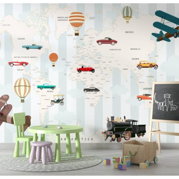 Trendy Cars Vehicles Map Wall Mural
