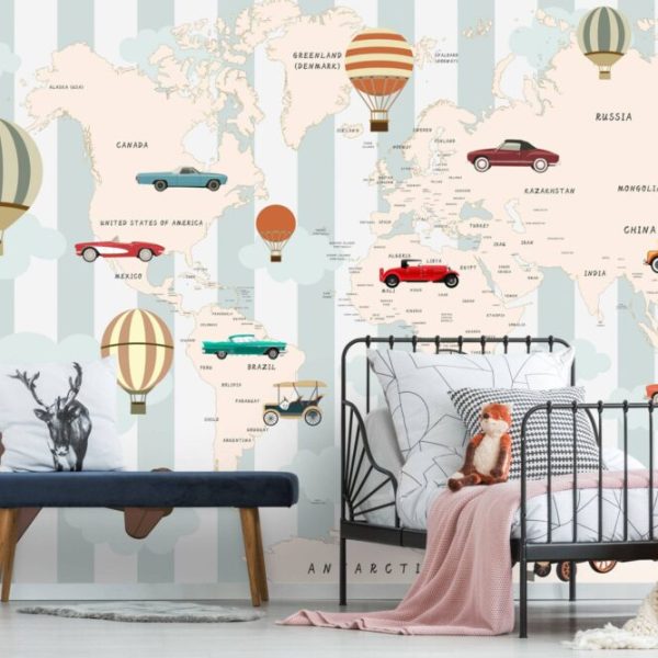 Trendy Cars Vehicles Map Wall Mural