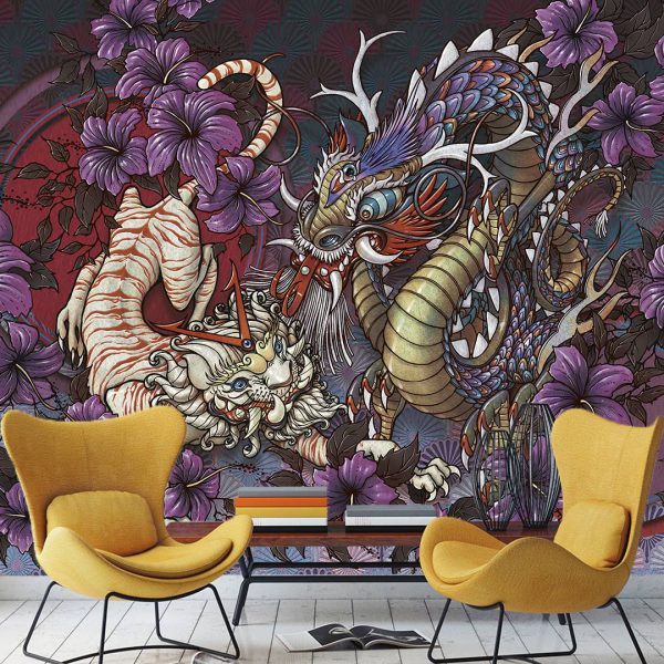 Purple Tones Dragon Designed Wall Mural