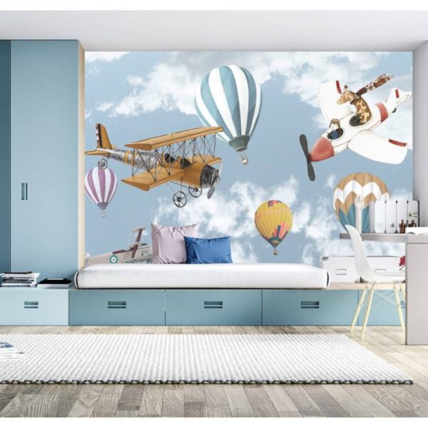Blue Clouds And Hotair Balloons Wall Mural
