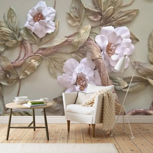 Outlook Big White Flowers Wall Mural