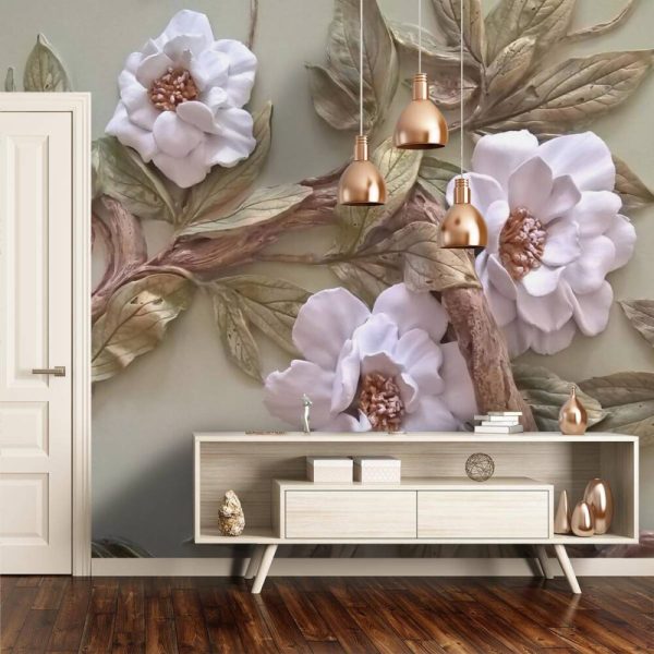 Outlook Big White Flowers Wall Mural