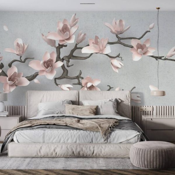Pink Flowers On A Tree Branch Wall Mural