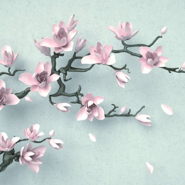 Pink Flowers On A Tree Branch Wall Mural