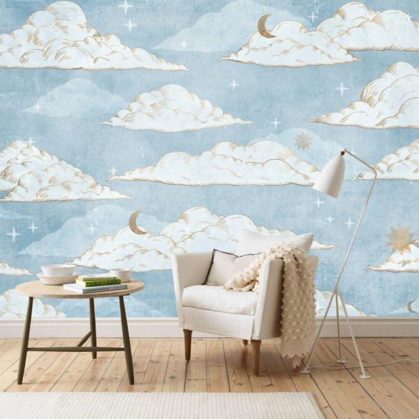 Cloudy And Stary Sky With Moon Wall Mural