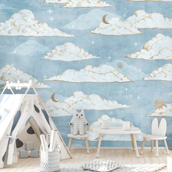Cloudy And Stary Sky With Moon Wall Mural
