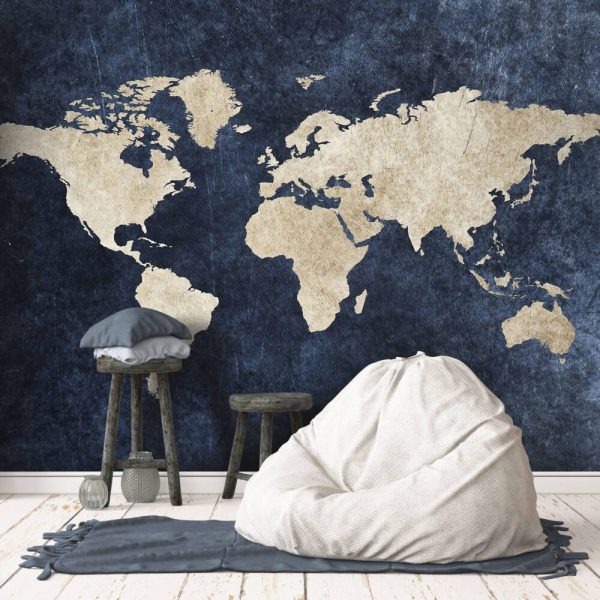 Blue Back Ground World Map Wall Mural