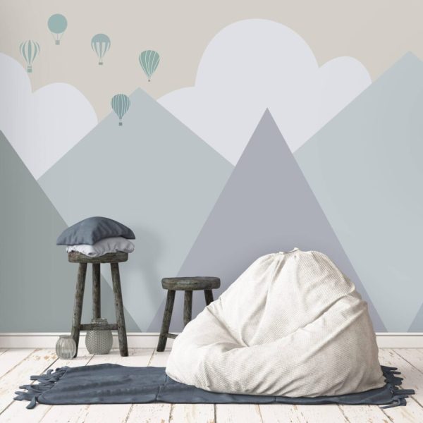 Blue Tones Mountains Clouds Wall Mural