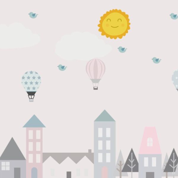City Air Balloons Around Sky Wall Mural