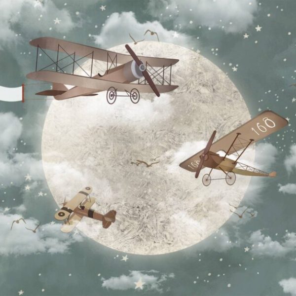 Air Crafts Flying Aroun Moon Wall Mural