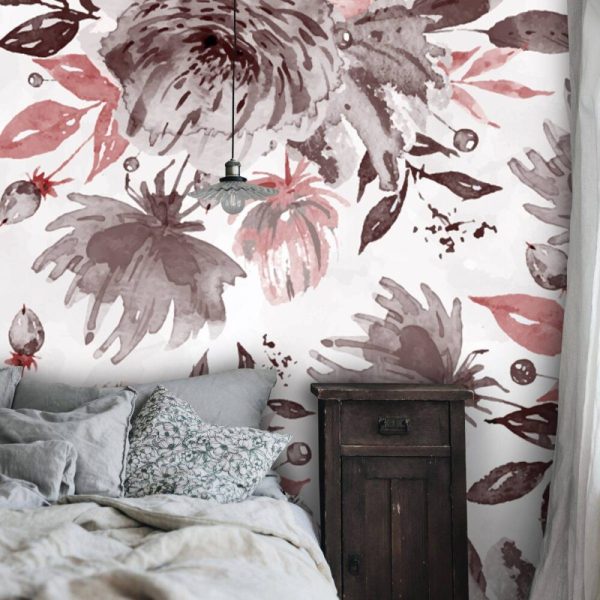 Floral Pink And Grey Tones Wall Mural