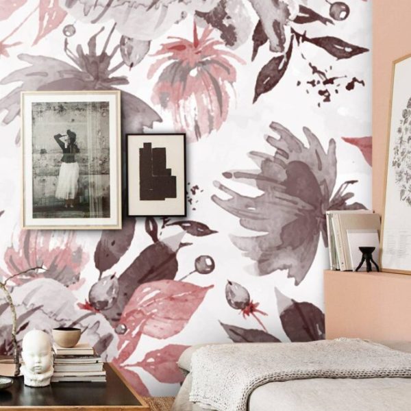 Floral Pink And Grey Tones Wall Mural
