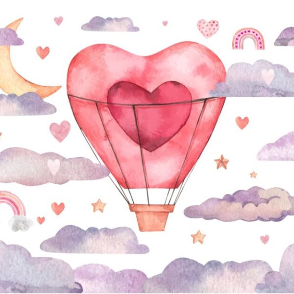 Heart Hot Air Balloon Romantic Wall Mural