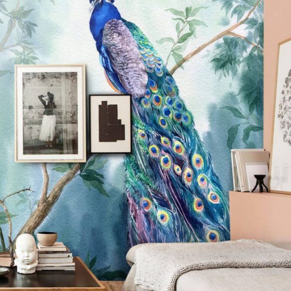 Huge Peacock Colorful Tree Wall Mural