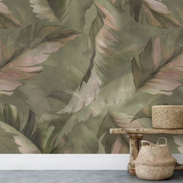 Green Tones Palm Leaves Wall Mural
