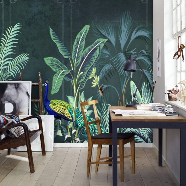 Peacock And Palm Trees Wall Mural