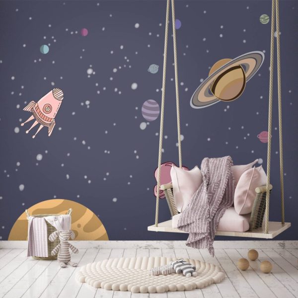 Spaceships And Planets Wall Mural