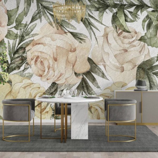 Huge Roses On Nude Colors Wall Mural