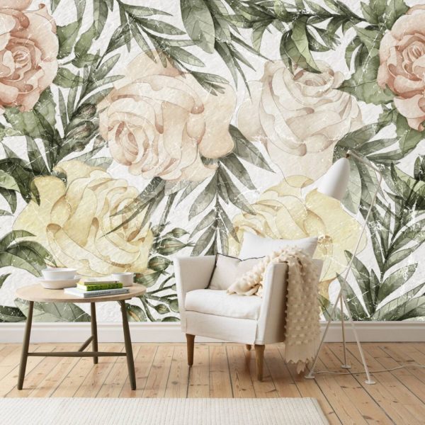 Huge Roses On Nude Colors Wall Mural