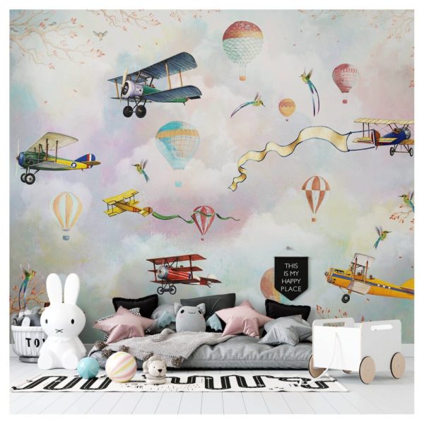 Planes Balloons And Clouds Wall Mural
