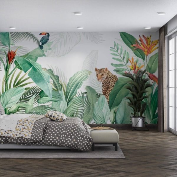 Wild Animals Tiger And Parrot Wall Mural