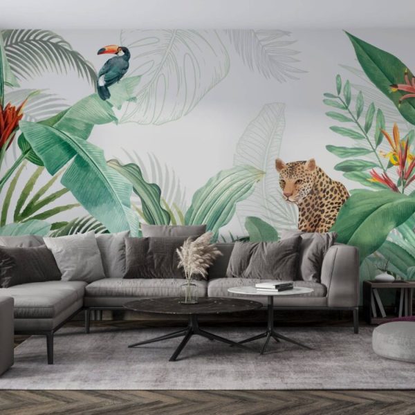 Wild Animals Tiger And Parrot Wall Mural