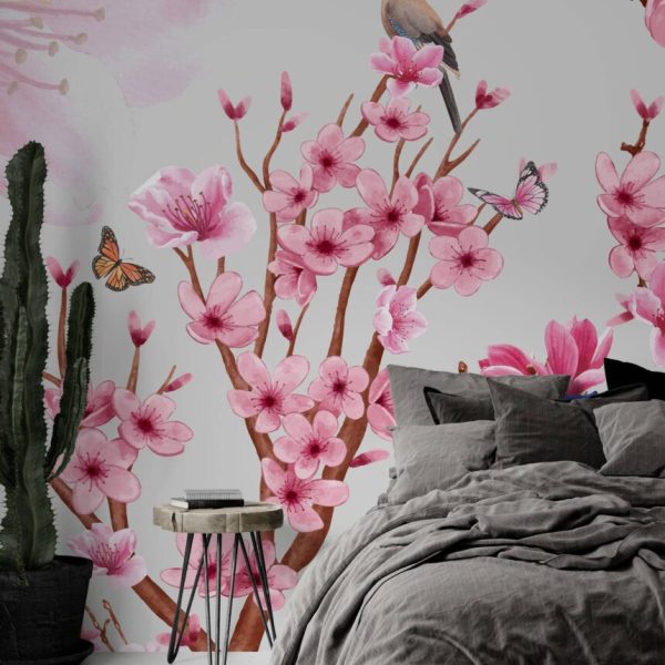 Pink Apricot Flowers Wall Mural
