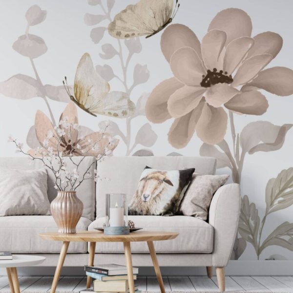 Soft Color Big Flowers Collaged Wall Mural