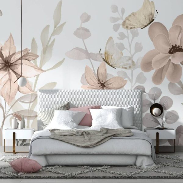 Soft Color Big Flowers Collaged Wall Mural