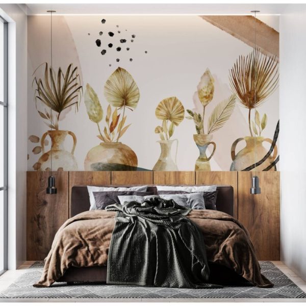 Dry Leaves Into Vases Wall Mural