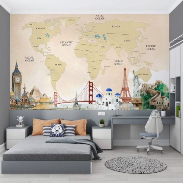Wonders Of Worlds Map Wall Mural