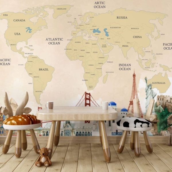 Wonders Of Worlds Map Wall Mural