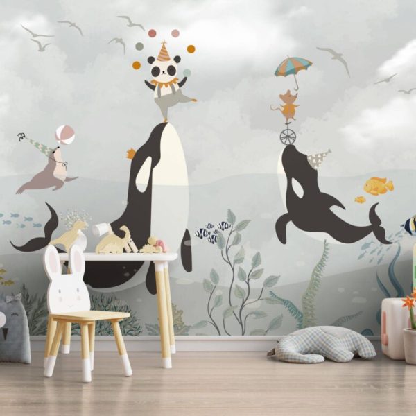 Whales Panda Fishes Kids Wall Mural