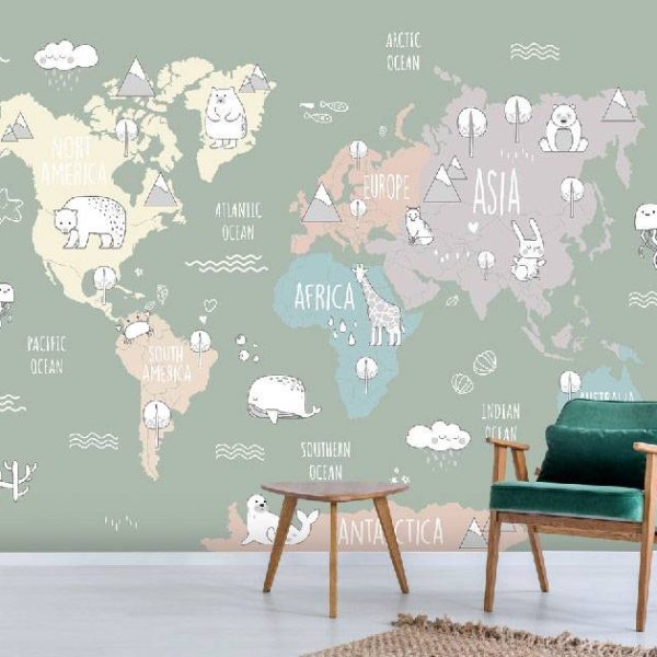 Kids And Nursery World Map Wall Mural