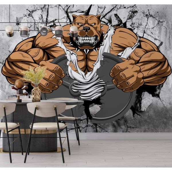 Cartoon Big Dog Gym And Fitness Wal Mural