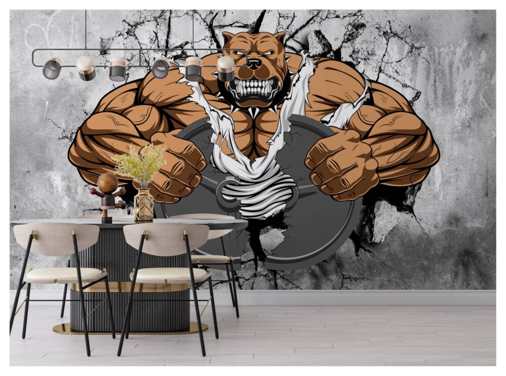 Cartoon Big Dog Gym And Fitness Wal Mural