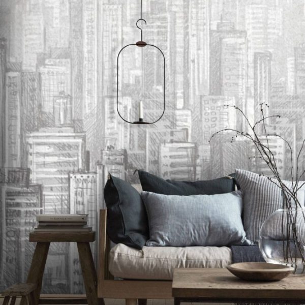 Stylish Gray Tones City Theme Wall Mural