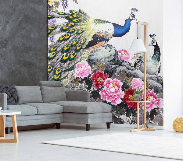 Peacock Birds And Flowers Wall Mural