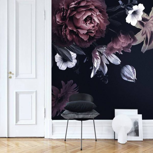 Black Colorful Flowers Wall Mural