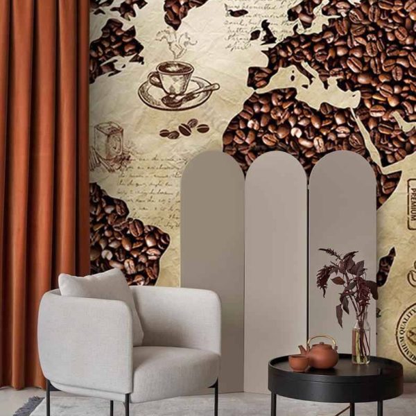 Coffee Map Wallpaper For Cafe Wall Mural