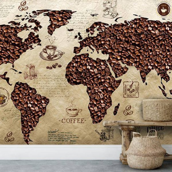Coffee Map Wallpaper For Cafe Wall Mural